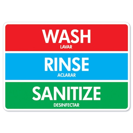 Flu Notice Sign, Wash Rinse Sanitize Signs, 10in X 7in Peel And Stick Wall Graphic